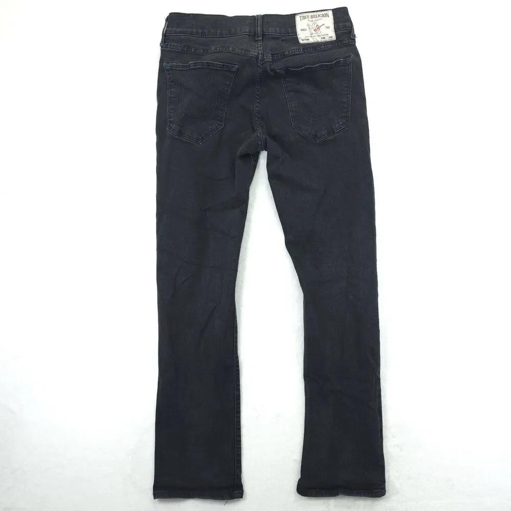 True Religion Ricky Relaxed Straight Jeans Mens 34x31 Black Stretch Denim